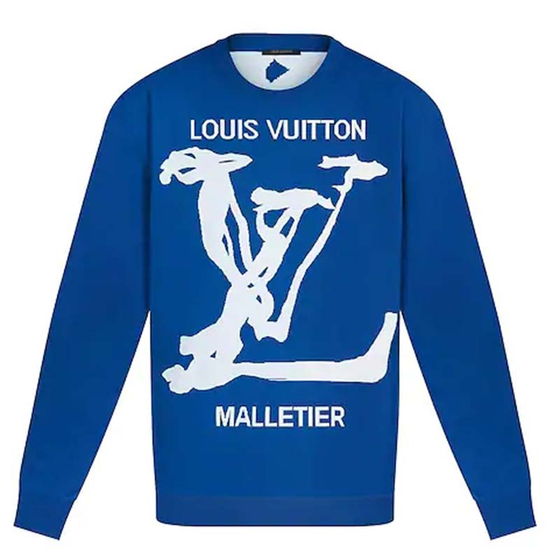 Louis Vuitton Blue short sleeved sweater men/women XL w/LV logo $2,290