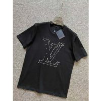 Louis Vuitton LV Men LV Stitch Print Embroidered T-Shirt Regular Fit Cotton-Black