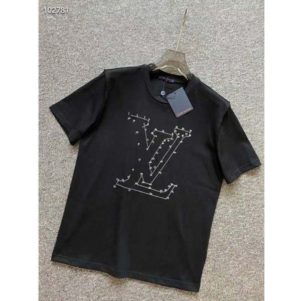 Louis Vuitton LV Women LV Stitch Print Embroidered T-Shirt Regular Fit Cotton-Black (2)