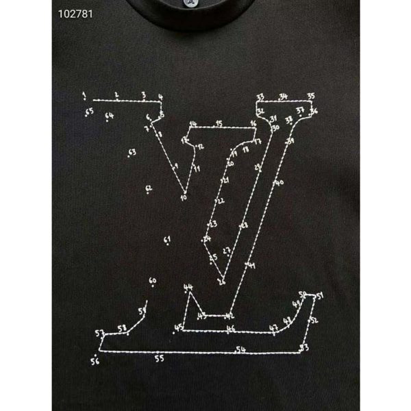 Louis Vuitton LV Women LV Stitch Print Embroidered T-Shirt Regular Fit Cotton-Black (3)