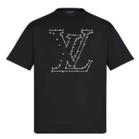 Louis Vuitton LV Women LV Stitch Print Embroidered T-Shirt Regular Fit Cotton-Black