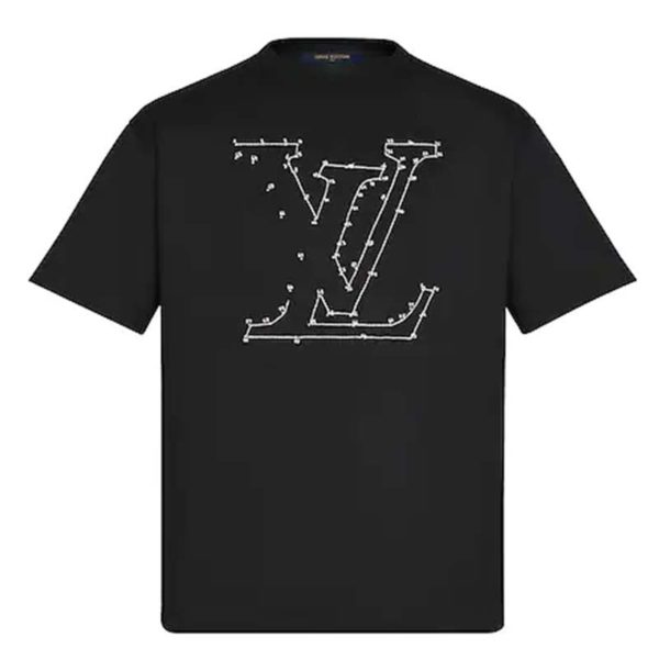 Louis Vuitton LV Women LV Stitch Print Embroidered T-Shirt Regular Fit Cotton-Black