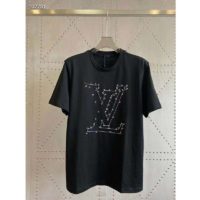 Louis Vuitton LV Women LV Stitch Print Embroidered T-Shirt Regular Fit Cotton-Black