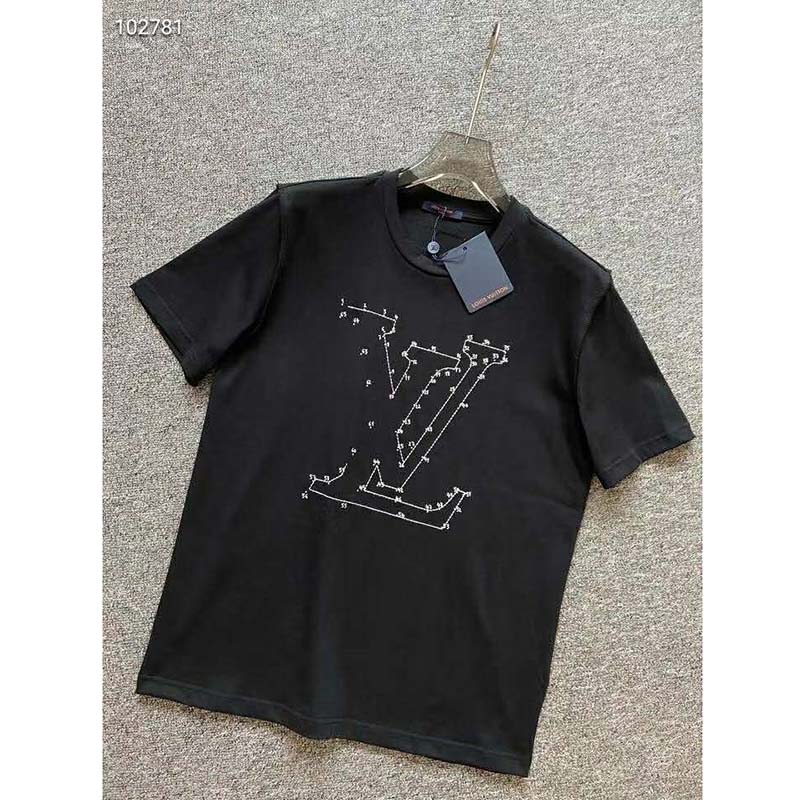 LV STITCH PRINT AND EMBROIDERED T-SHIRT - Luxe Finds UK