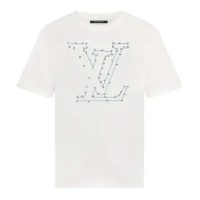 Louis Vuitton LV Women LV Stitch Print Embroidered T-Shirt Regular Fit Cotton-White