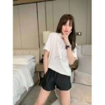 Louis Vuitton LV Women LV Stitch Print Embroidered T-Shirt Regular Fit Cotton-White - Image 9