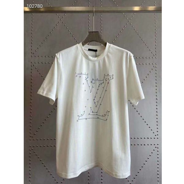 Louis Vuitton LV Women LV Stitch Print Embroidered T-Shirt Regular Fit Cotton-White (6)