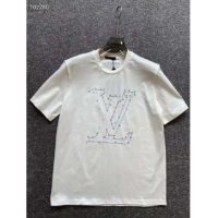 Louis Vuitton LV Women LV Stitch Print Embroidered T-Shirt Regular Fit Cotton-White