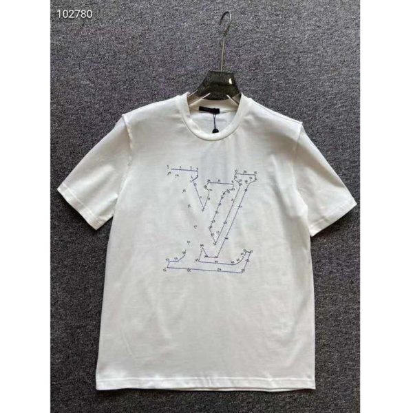 Louis Vuitton LV Women LV Stitch Print Embroidered T-Shirt Regular Fit Cotton-White (8)
