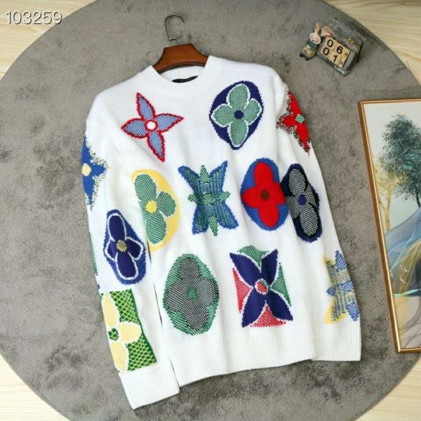 Louis Vuitton LV Women Multicolor Monogram Crewneck Flowers Sweater 100% Wool (2)