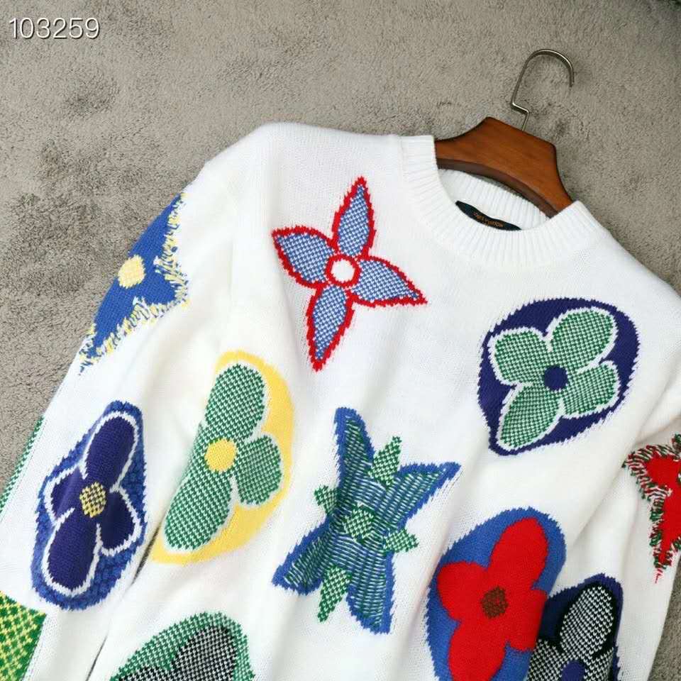 Louis Vuitton Hand-Knit Monogram Flower Cotton Crewneck Green. Size M0