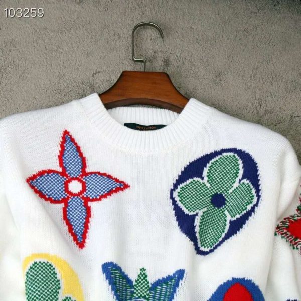 Louis Vuitton LV Women Multicolor Monogram Crewneck Flowers Sweater 100% Wool (8)