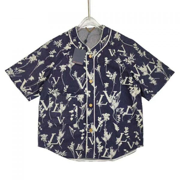 Louis Vuitton Men LV Leaf Denim Baseball Shirt Cotton Loose Fit (14)