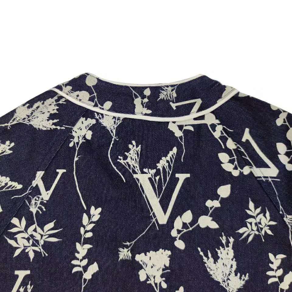 Louis Vuitton Men LV Leaf Denim Baseball Shirt Cotton Loose Fit - LULUX