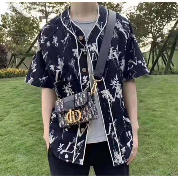 louis vuitton lv leaf denim baseball shirt