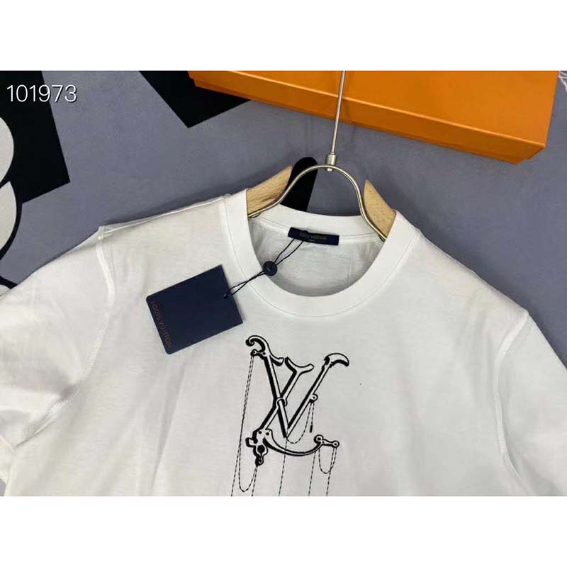 Louis Vuitton 2020 White LV Pendant Dripping Logo Embroidered T-shirt -  XLARGE