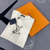 Louis Vuitton Men LV Pendant Embroidery T-Shirt Cotton White Loose Fit