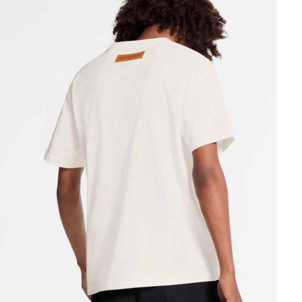 Louis Vuitton Men LV Pendant Embroidery T-Shirt Cotton White Loose Fit (2)
