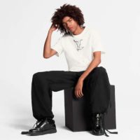Louis Vuitton Men LV Pendant Embroidery T-Shirt Cotton White Loose Fit