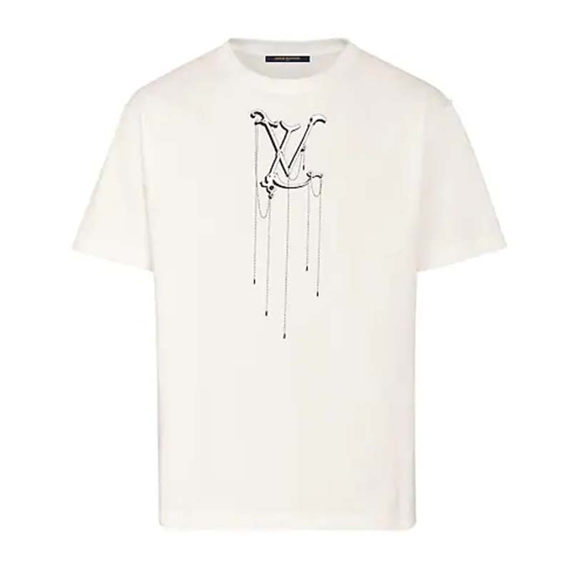 Louis Vuitton Men LV Pendant Embroidery T-Shirt Cotton White Loose