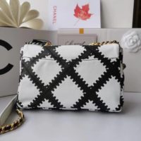 Chanel Women 19 Flap Bag in Calfskin Crochet White & Black