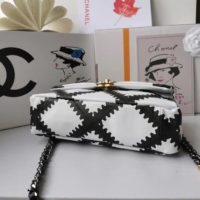 Chanel Women 19 Flap Bag in Calfskin Crochet White & Black