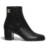 Chanel Women Ankle Boots Calfskin Black 6.5 cm 2.6 in Heel