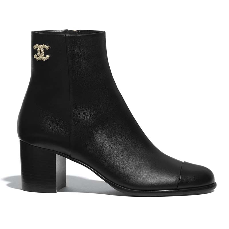 Chanel Women Ankle Boots Calfskin Black 6.5 cm 2.6 in Heel - LULUX