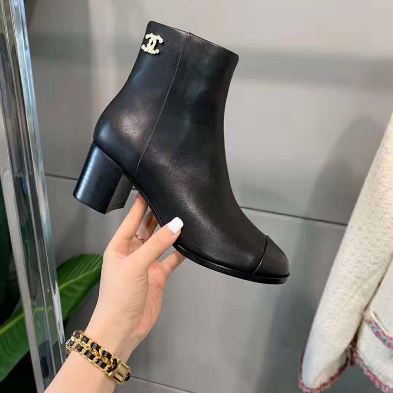 Chanel Women Ankle Boots Calfskin Black  cm  in Heel - LULUX