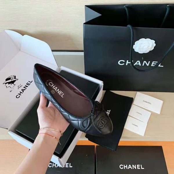 Chanel Women Ballerinas Aged Calfskin Black 1 cm Heel (6)