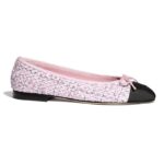 Chanel Damballerinor Tweed & Grosgrain Rosa & Svart 1 cm Klack