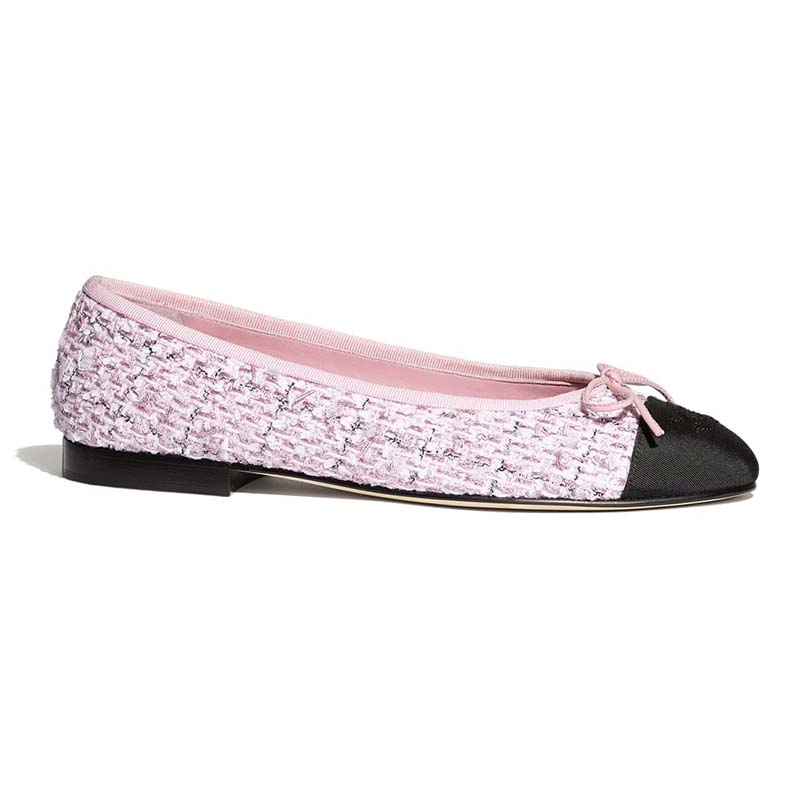 Chanel Women Ballerinas Tweed & Grosgrain Pink & Black 1 cm Heel ...