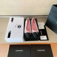 Chanel Women Ballerinas Tweed & Grosgrain Pink & Black 1 cm Heel