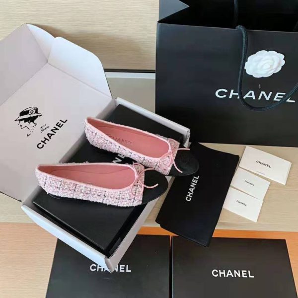 Chanel Women Ballerinas Tweed & Grosgrain Pink & Black 1 cm Heel (3)