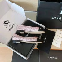 Chanel Women Ballerinas Tweed & Grosgrain Pink & Black 1 cm Heel