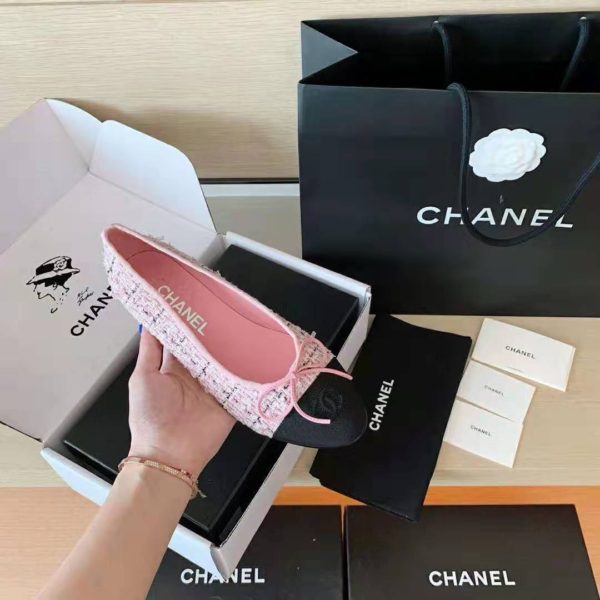Chanel Women Ballerinas Tweed & Grosgrain Pink & Black 1 cm Heel (6)
