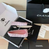 Chanel Women Ballerinas Tweed & Grosgrain Pink & Black 1 cm Heel