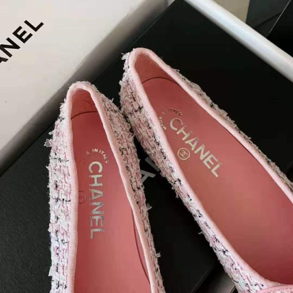 Chanel Women Ballerinas Tweed & Grosgrain Pink & Black 1 cm Heel (9)