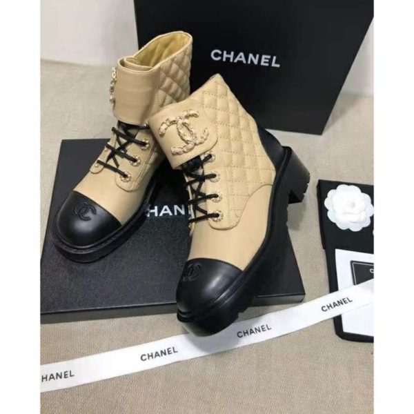 Chanel Women Lace-Ups Shiny Goatskin & Calfskin Beige 2 cm Heel (2)