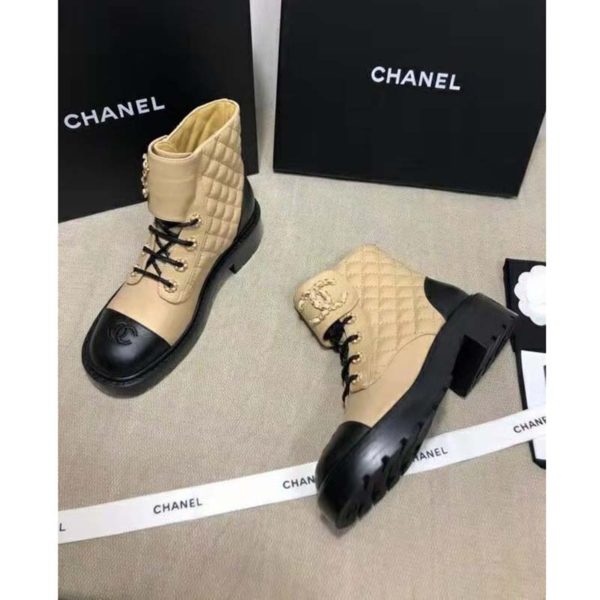 Chanel Women Lace-Ups Shiny Goatskin & Calfskin Beige 2 cm Heel (3)