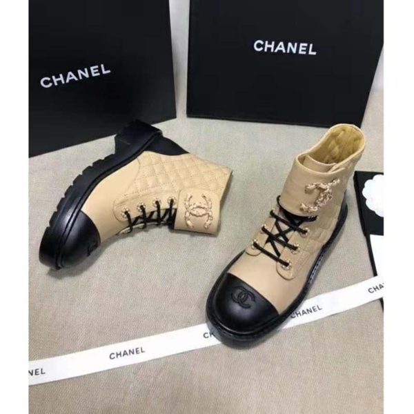 Chanel Women Lace-Ups Shiny Goatskin & Calfskin Beige 2 cm Heel (5)