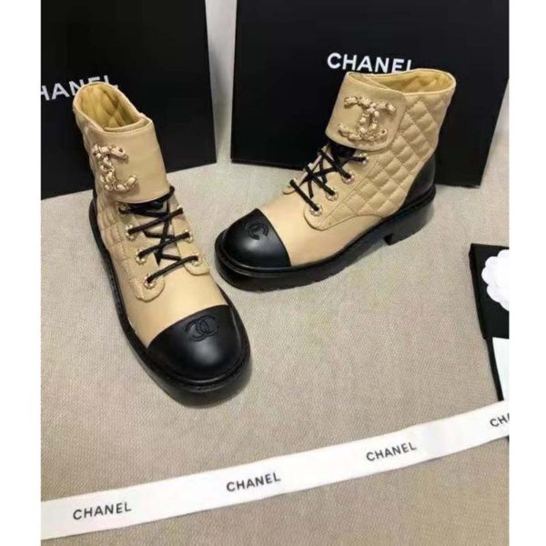 Chanel Women Lace-Ups Shiny Goatskin & Calfskin Beige 2 cm Heel (6)