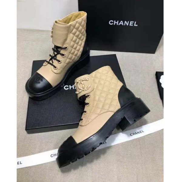 Chanel Women Lace-Ups Shiny Goatskin & Calfskin Beige 2 cm Heel (7)