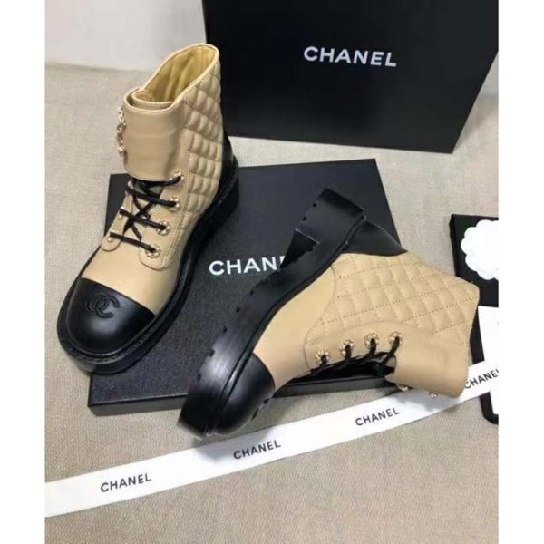 Chanel Women Lace-Ups Shiny Goatskin & Calfskin Beige 2 cm Heel (8)