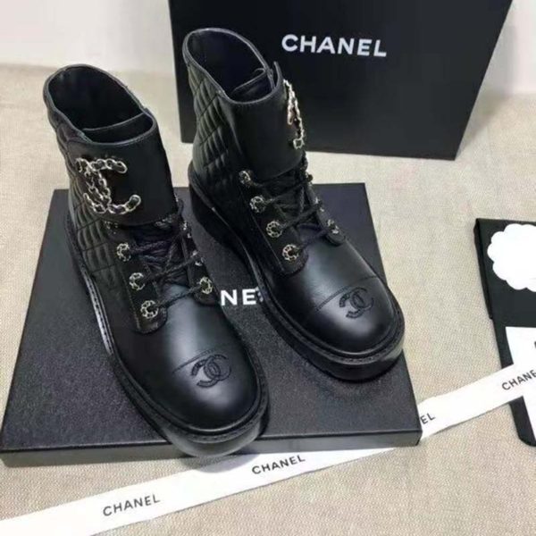 Chanel Women Lace-Ups Shiny Goatskin & Calfskin Black 2 cm Heel (4)