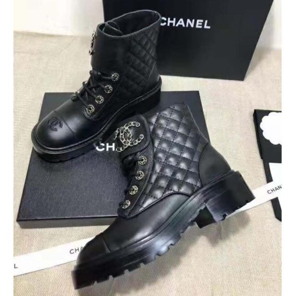 Chanel Women Lace-Ups Shiny Goatskin & Calfskin Black 2 cm Heel (6)