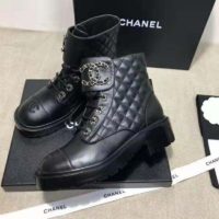 Chanel Women Lace-Ups Shiny Goatskin & Calfskin Black 2 cm Heel