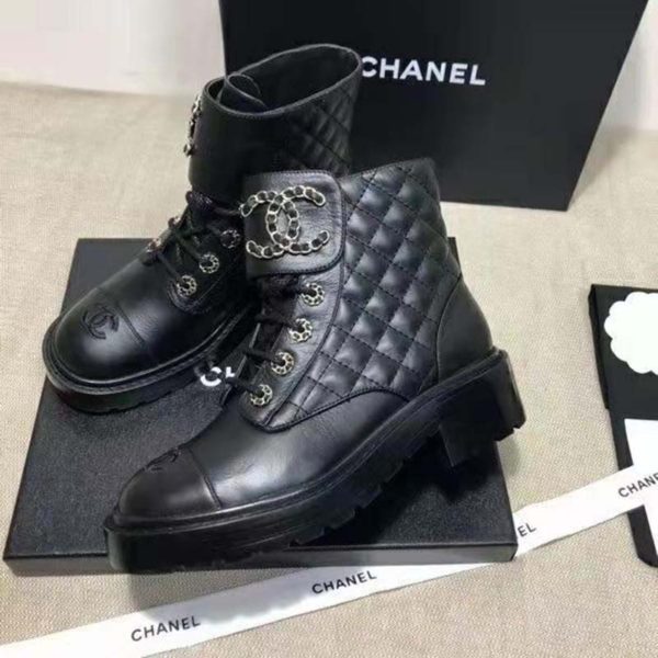 Chanel Women Lace-Ups Shiny Goatskin & Calfskin Black 2 cm Heel (7)