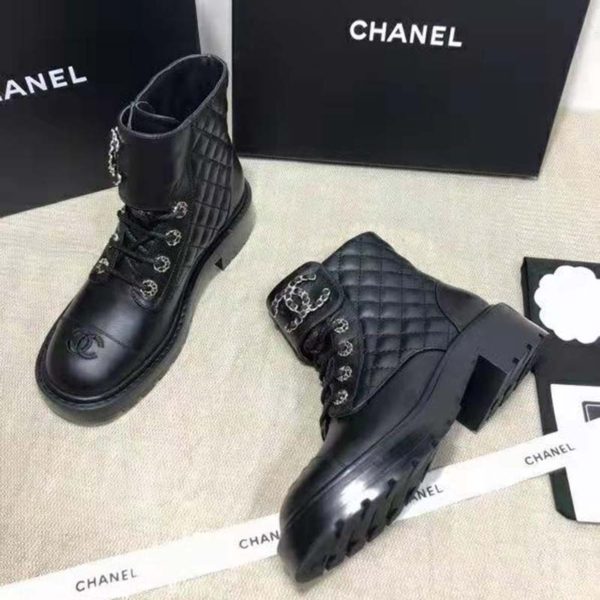 Chanel Women Lace-Ups Shiny Goatskin & Calfskin Black 2 cm Heel (8)