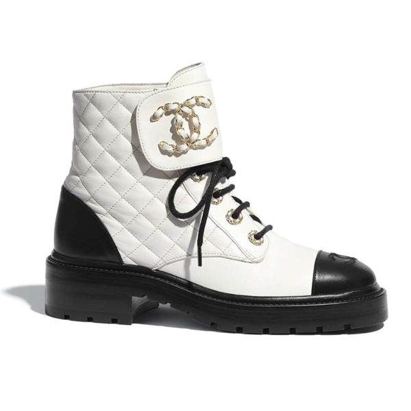 Chanel Women Lace-Ups Shiny Goatskin & Calfskin White 2 cm Heel